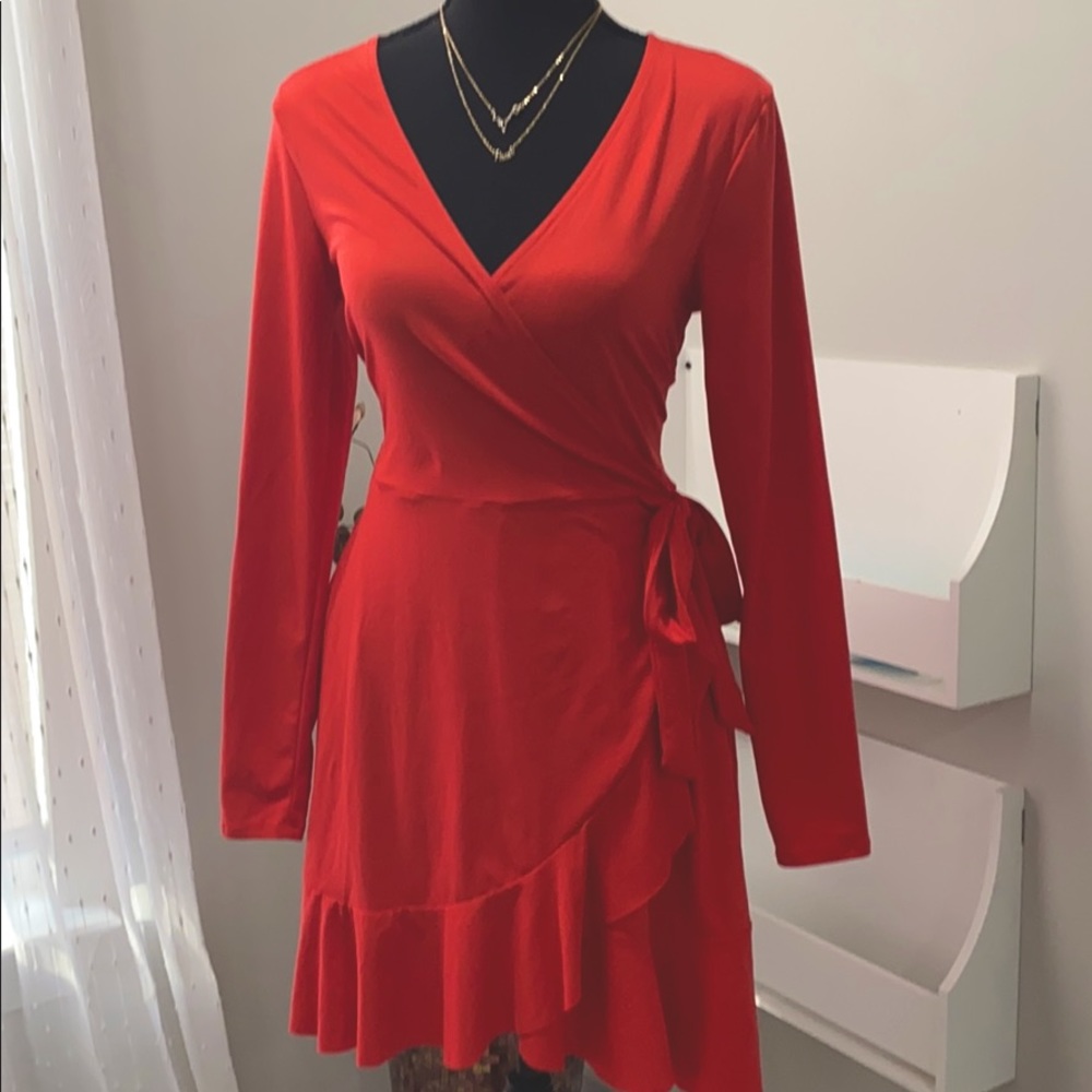Red H&M divided brand wrap dress